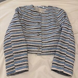 Primark Women's Striped Blazer - Light Blue, Black, White